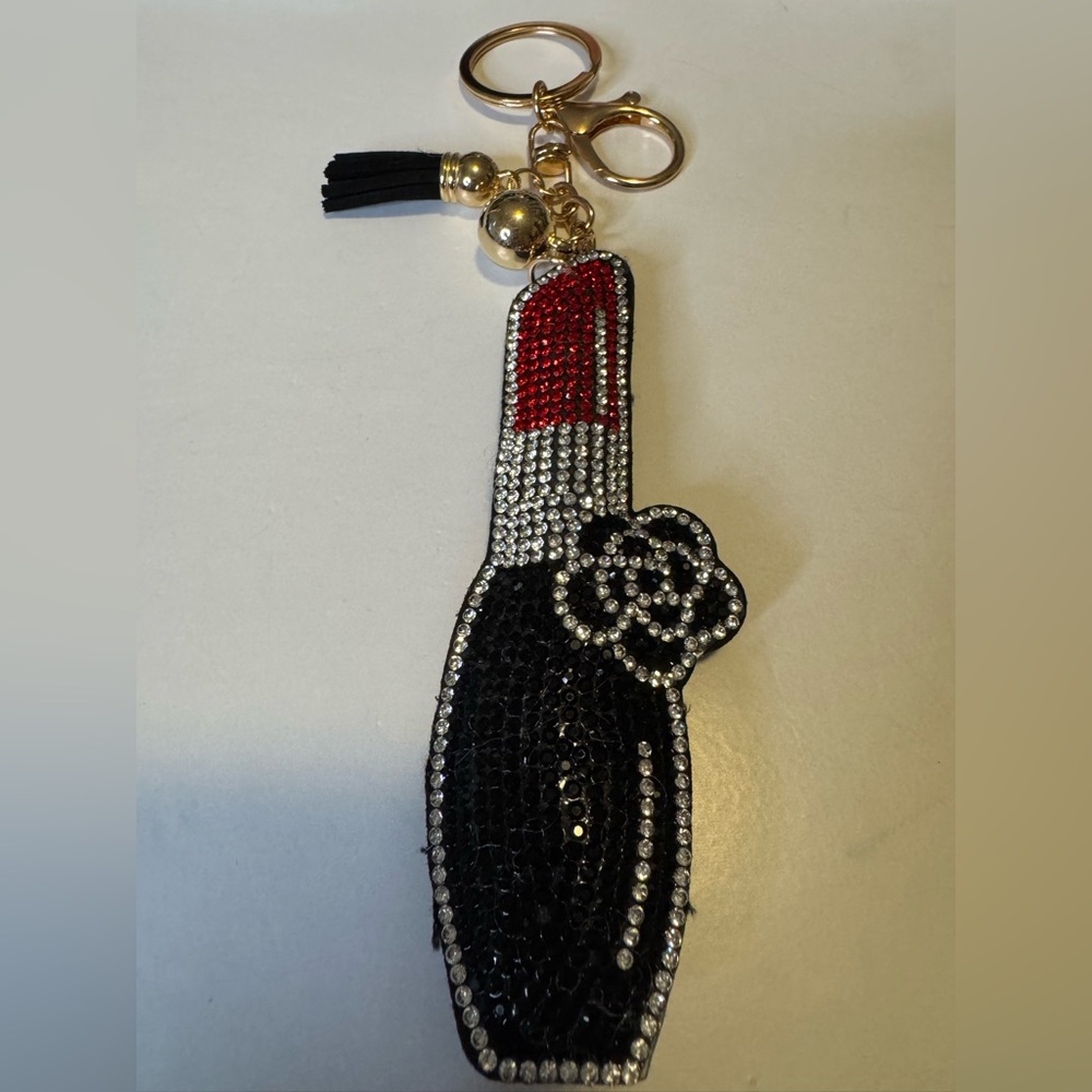Large Lipstick Rhinestone Keychain with Tassle